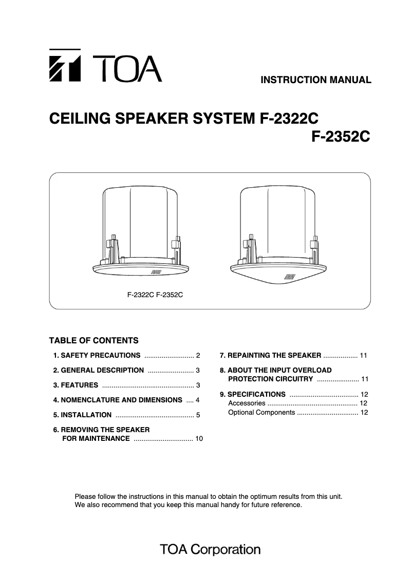 Page n°1 - Manuel utilisateur TOA F-2322C
