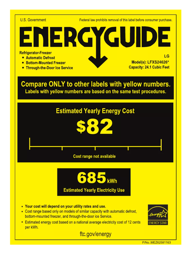 Page 1 de la notice Label énergétique LG LFXS24626