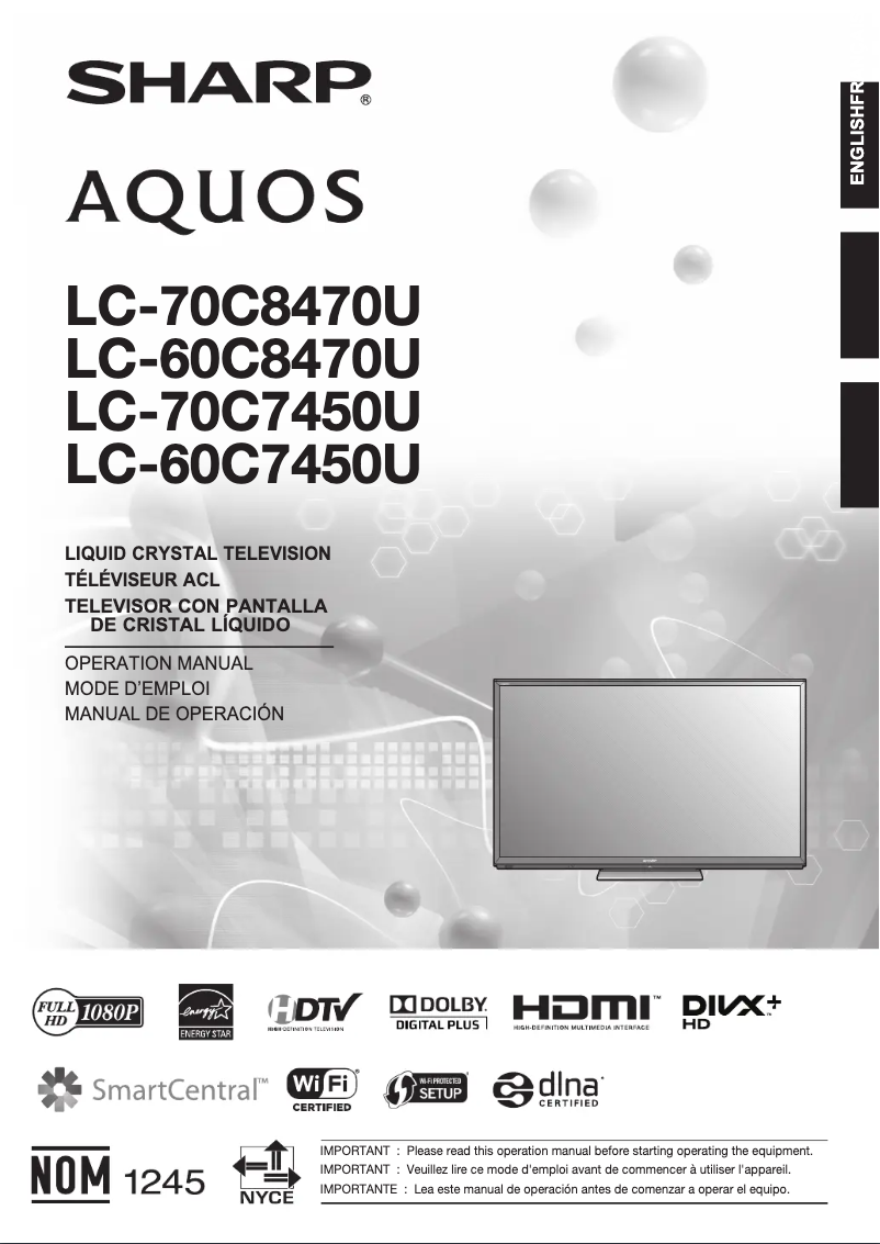 Page 1 de la notice Manuel utilisateur Sharp AQUOS LC-60C8470U