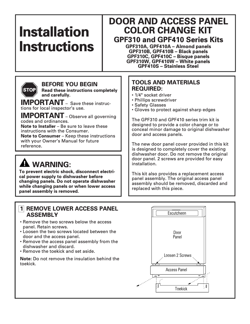 Page 1 de la notice Manuel utilisateur GE GPF310B