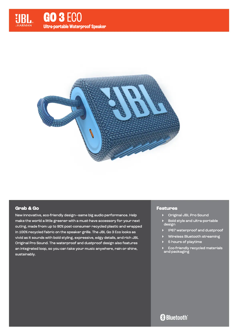 Page 1 de la notice Fiche technique JBL Go 3 Eco