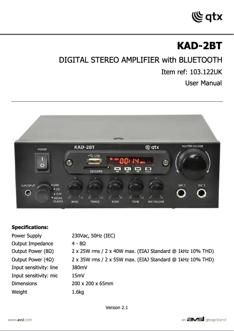 Image de la première page du manuel de l'appareil KAD-2BT