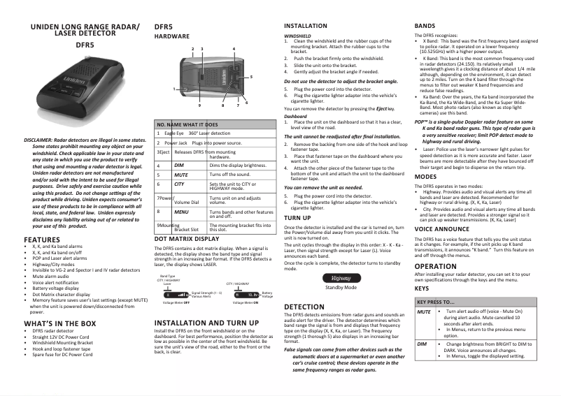 Page 1 de la notice Manuel utilisateur Uniden DFR5NZ