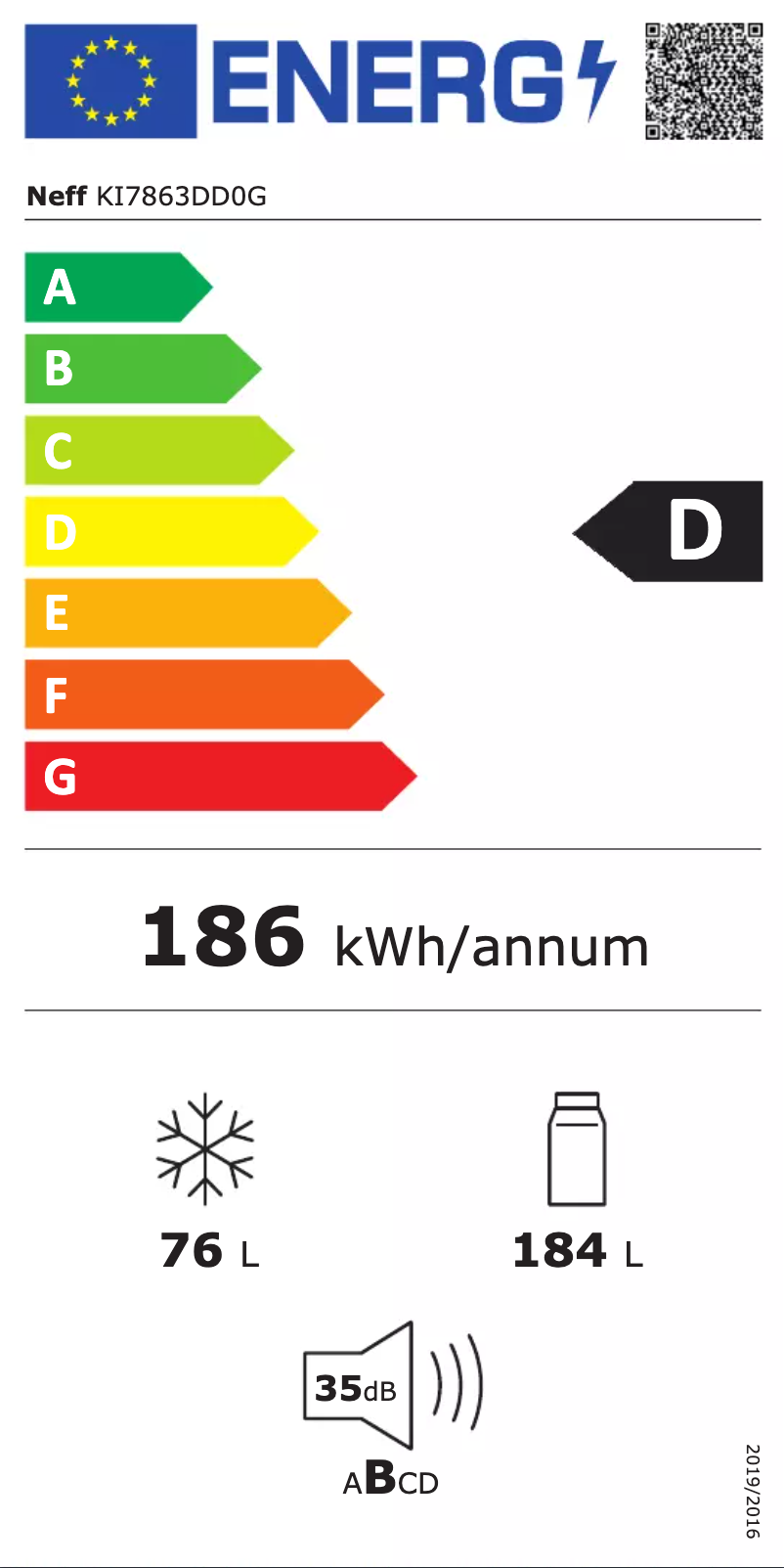 Page 1 de la notice Label énergétique Neff KI7863DD0G