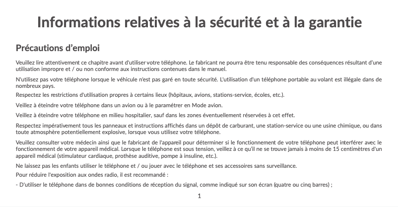 Page n°1 - Instructions de sécurité Alcatel 2020