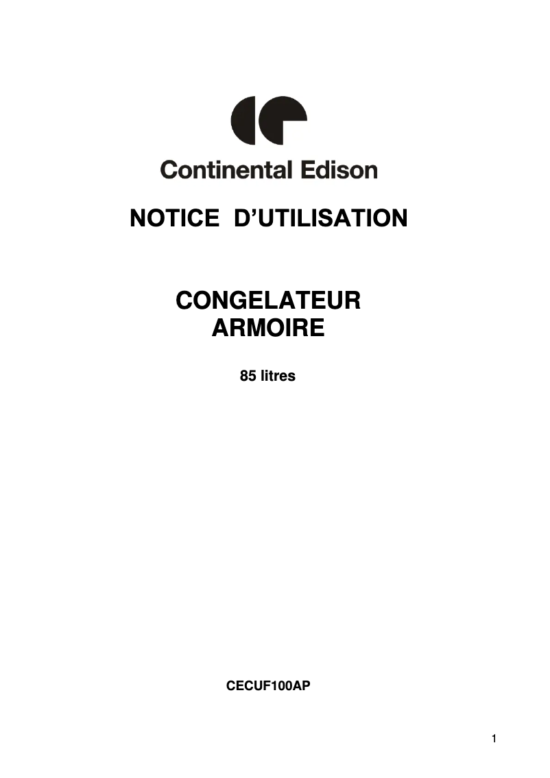 Page n°1 - Manuel utilisateur Continental Edison CECUF100AP