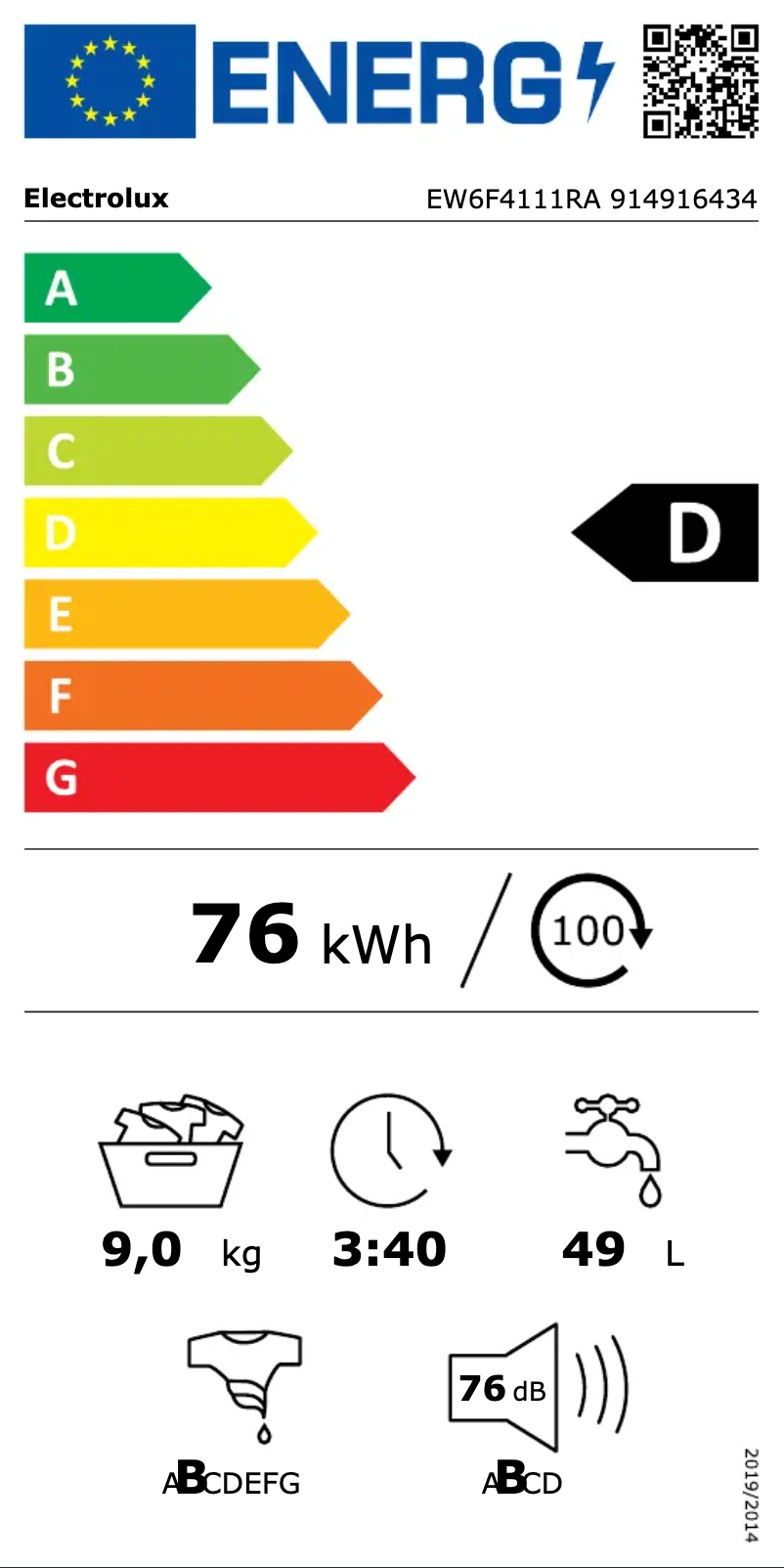 Page n°1 - Label énergétique Electrolux EW6F4111RA