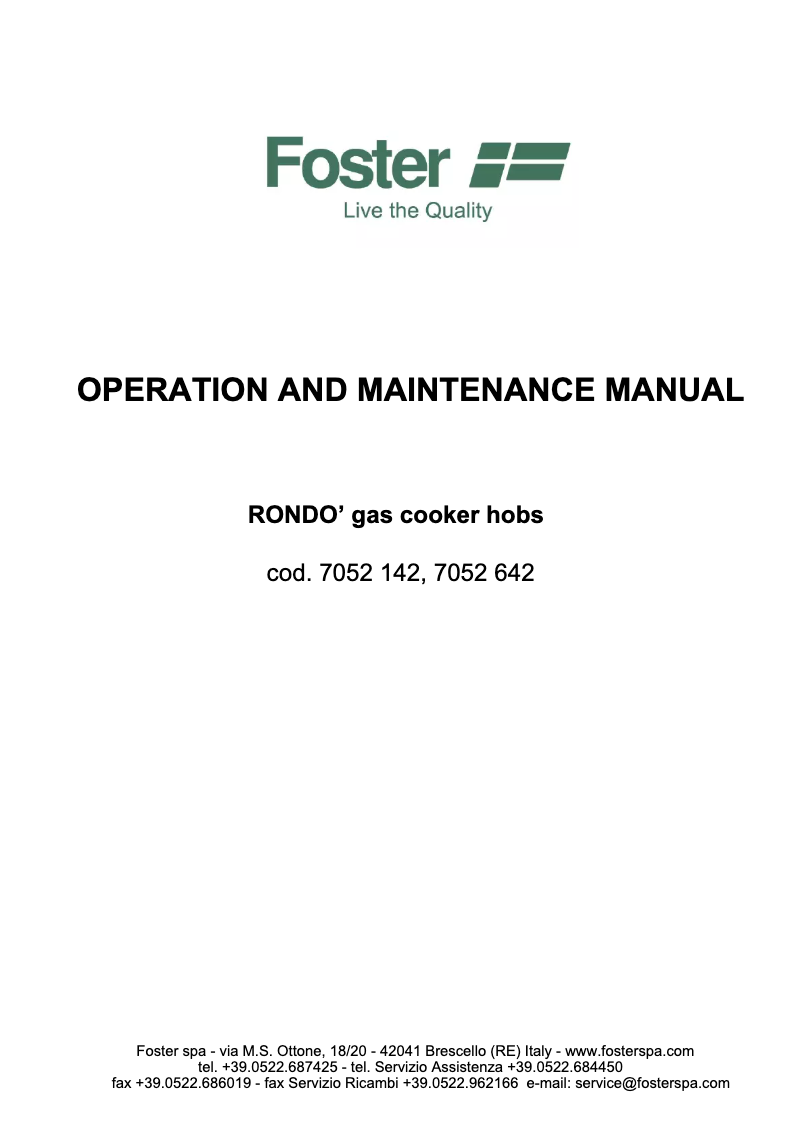 Page n°1 - Manuel utilisateur Foster Rondò Kristal Black.3F.STD