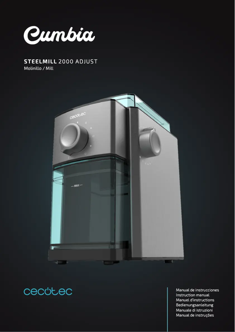 Page 1 de la notice Manuel utilisateur Cecotec Cumbia SteelMill 2000 Adjust