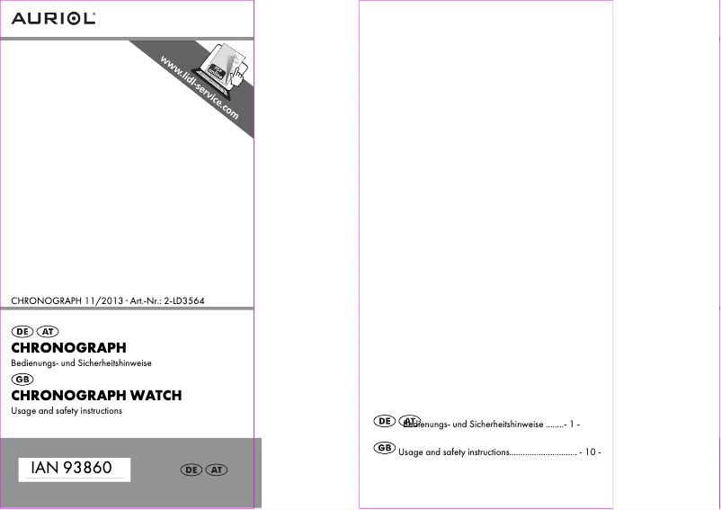Page 1 de la notice Manuel utilisateur Auriol 2-LD3564
