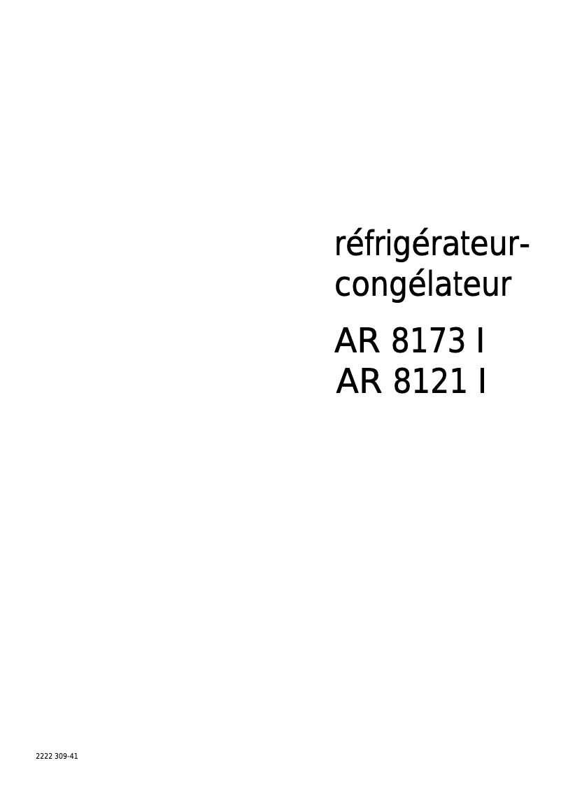 Page n°1 - Manuel utilisateur Arthur Martin-Electrolux AR8121I