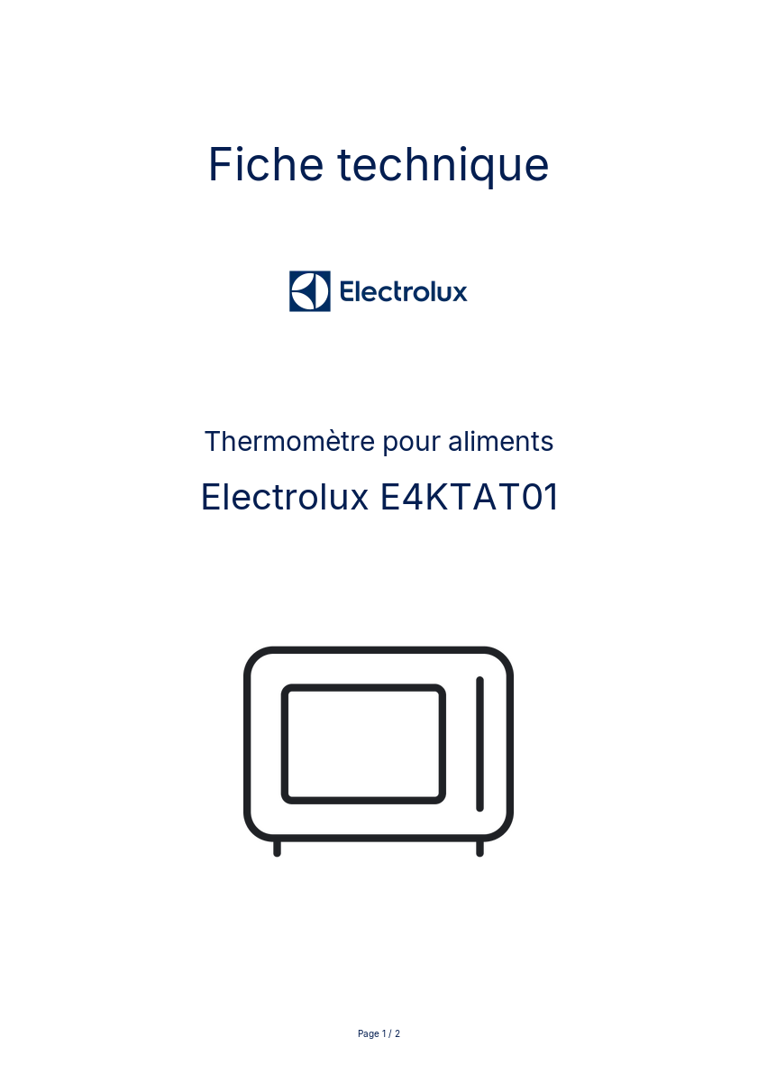 Page n°1 - Fiche technique Electrolux E4KTAT01