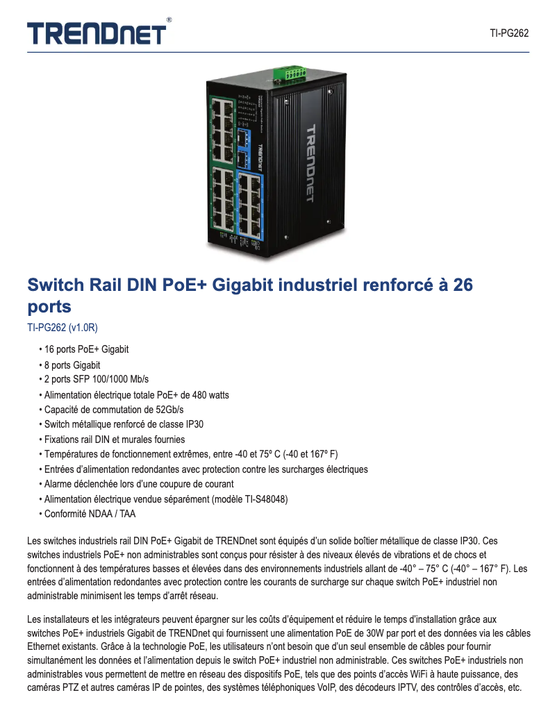 Page 1 de la notice Manuel utilisateur TRENDnet TI-PG262