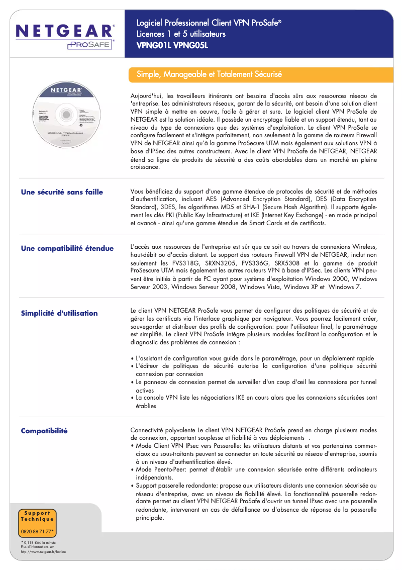 Página 1 del manual Ficha técnica Netgear VPNG01L