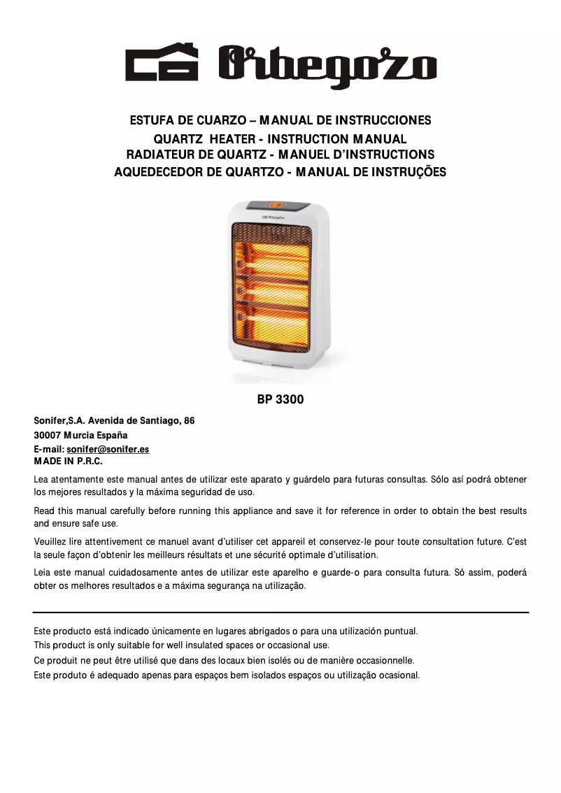Page 1 de la notice Manuel utilisateur Orbegozo BP 3300