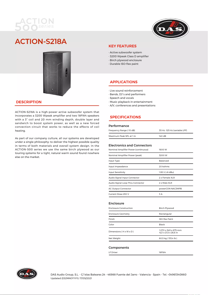 First page image of the manual for Action-S218A