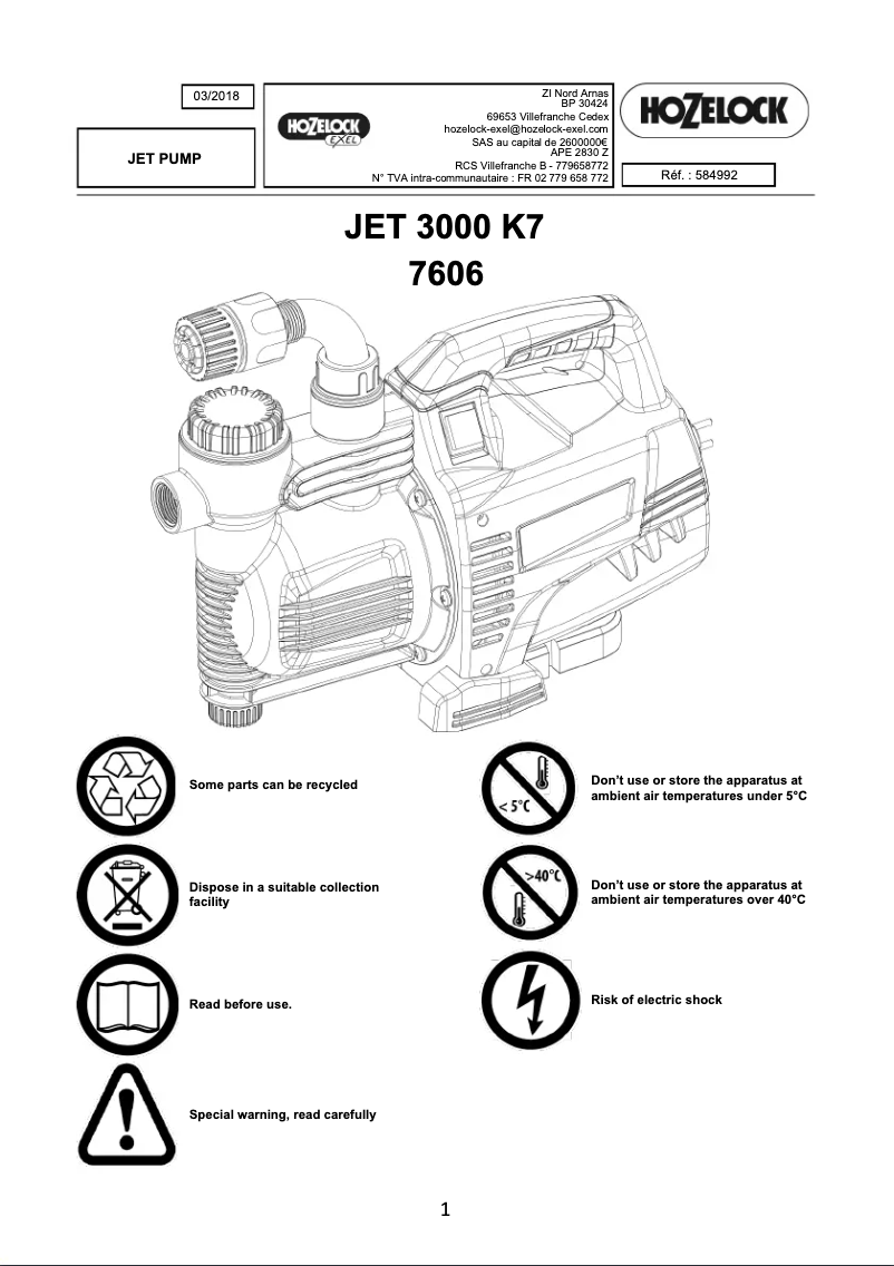 Página 1 del manual Manual de usuario Hozelock JET 3000 K7