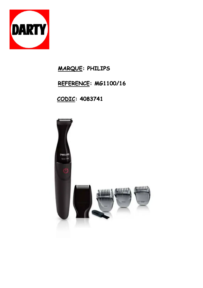 Page 1 de la notice Manuel utilisateur Philips Series 1000 MG1100