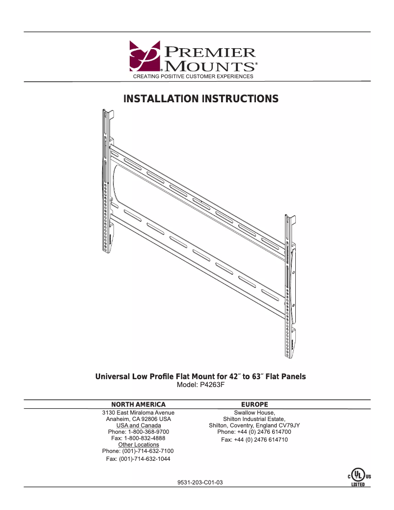 Page n°1 - Manuel utilisateur Premier Mounts P4263F