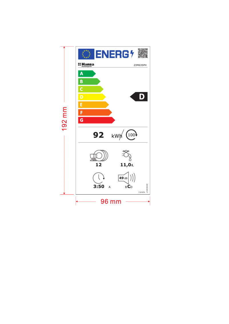 Page n°1 - Label énergétique Hansa ZIM635PH