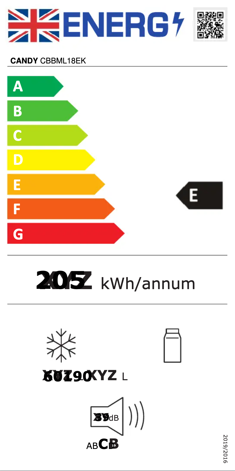 Page 1 de la notice Label énergétique Candy CBBML18EK