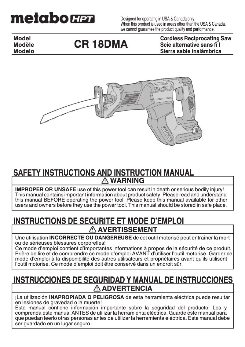 Page 1 de la notice Manuel utilisateur Metabo CR18DMA