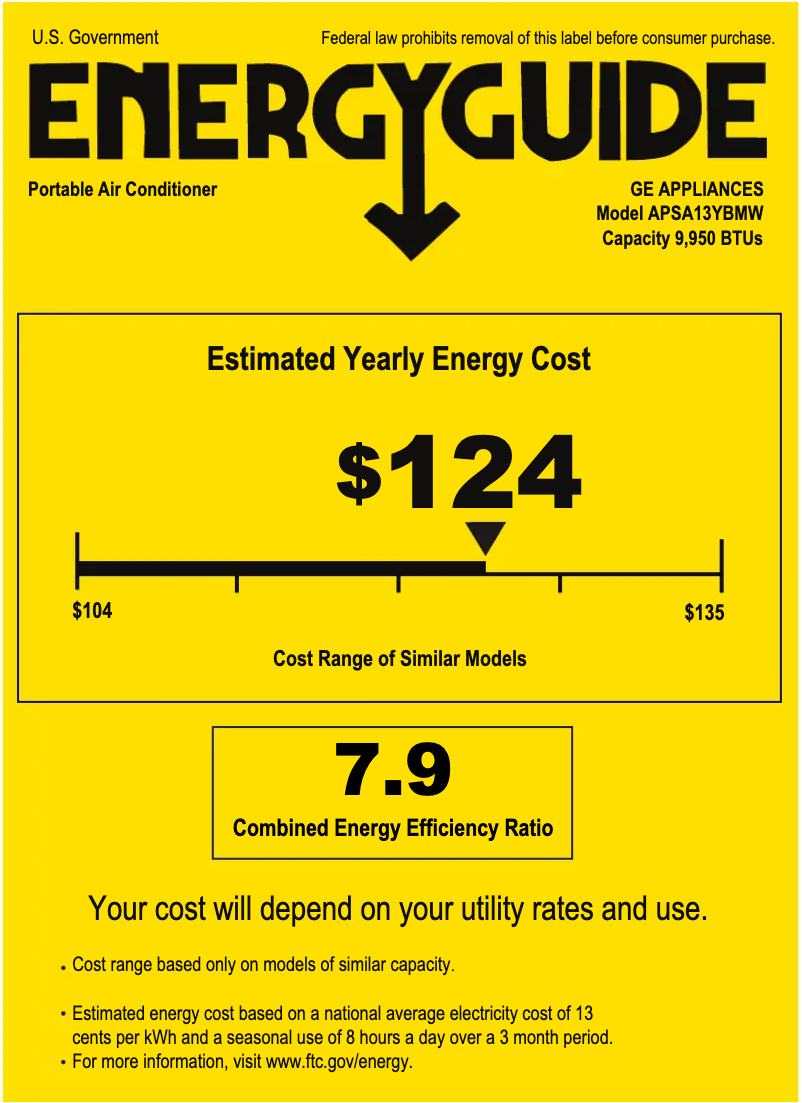 Page 1 of the manual Energy Label GE APSA13YBMW