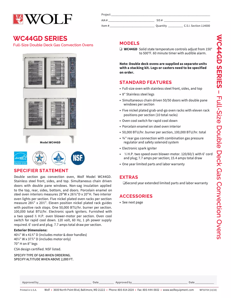 Page 1 de la notice Fiche technique Wolf WC4G