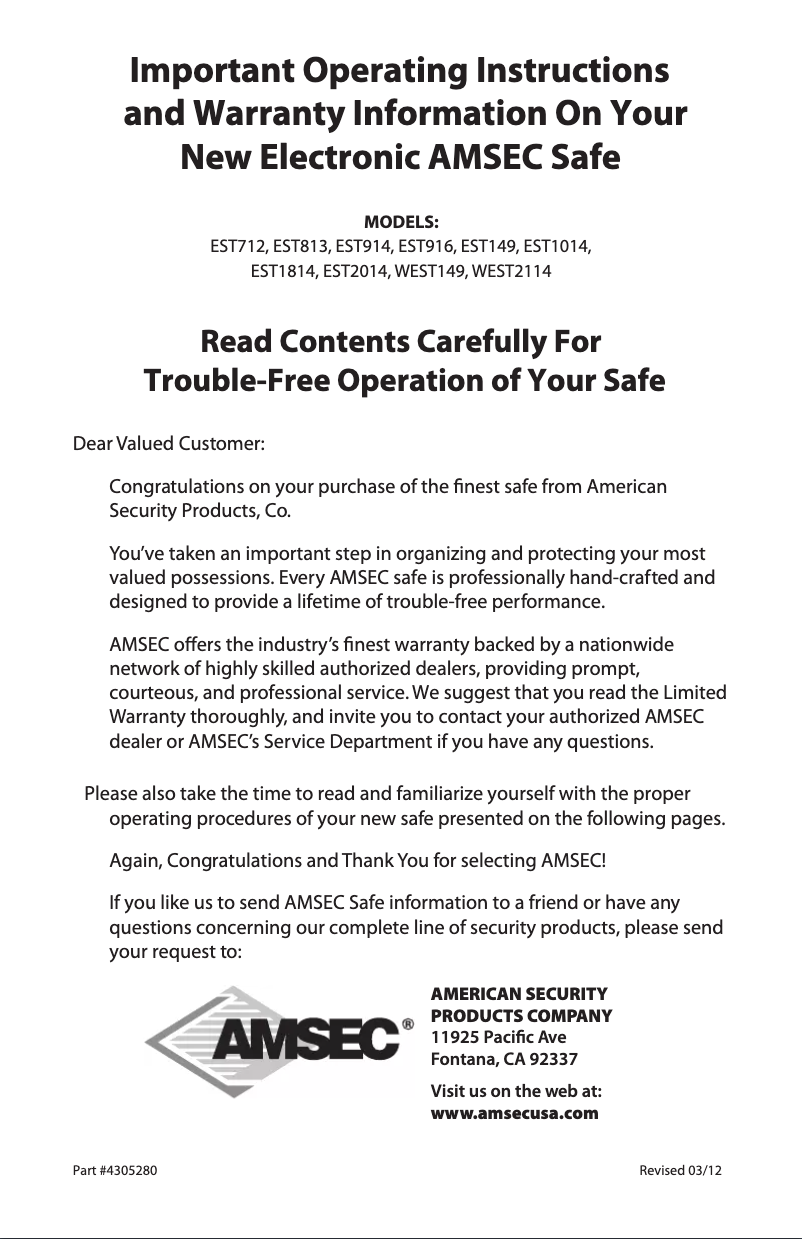 Page n°1 - Manuel utilisateur AMSEC EST813