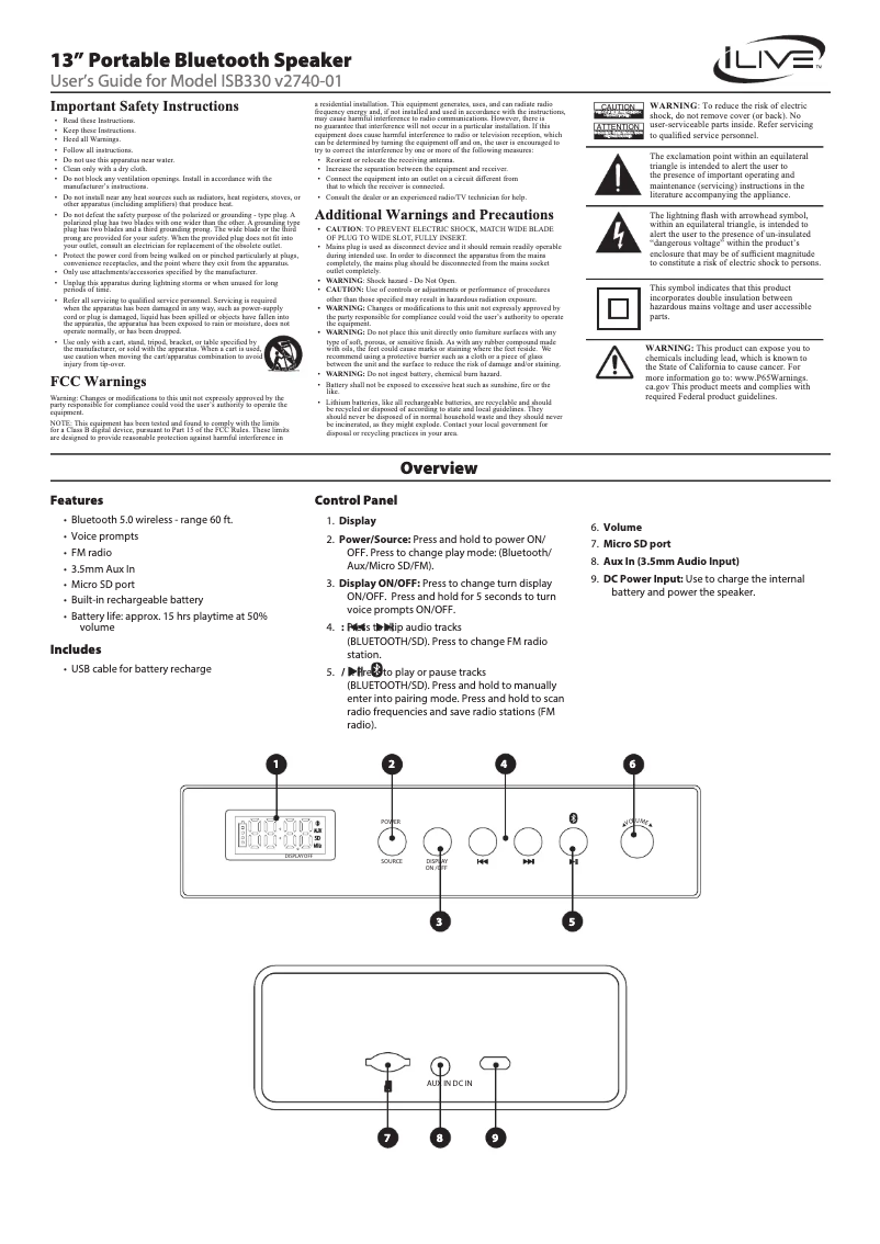 Page 1 de la notice Manuel utilisateur iLive ISB330