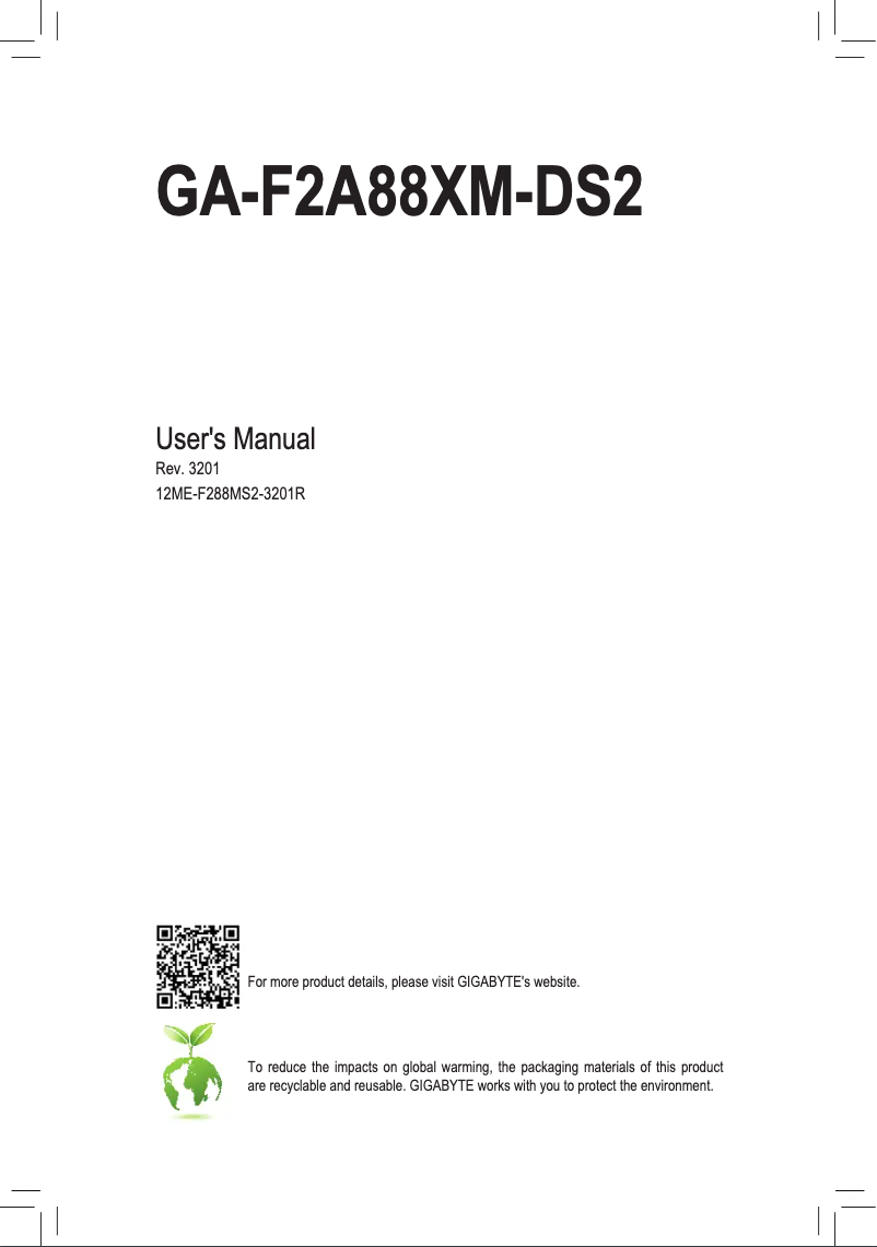 Page 1 de la notice Manuel utilisateur Gigabyte GA-F2A88XM-DS2