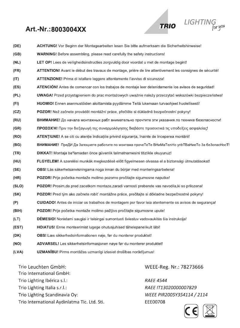 Page 1 de la notice Manuel utilisateur Trio Lighting Houston 800300432