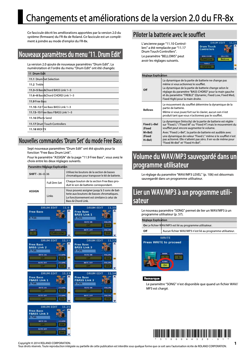 Page 1 de la notice Manuel utilisateur Roland FR-8X