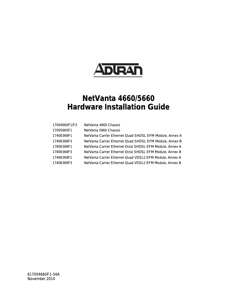Page 1 de la notice Manuel utilisateur Adtran NetVanta 5660