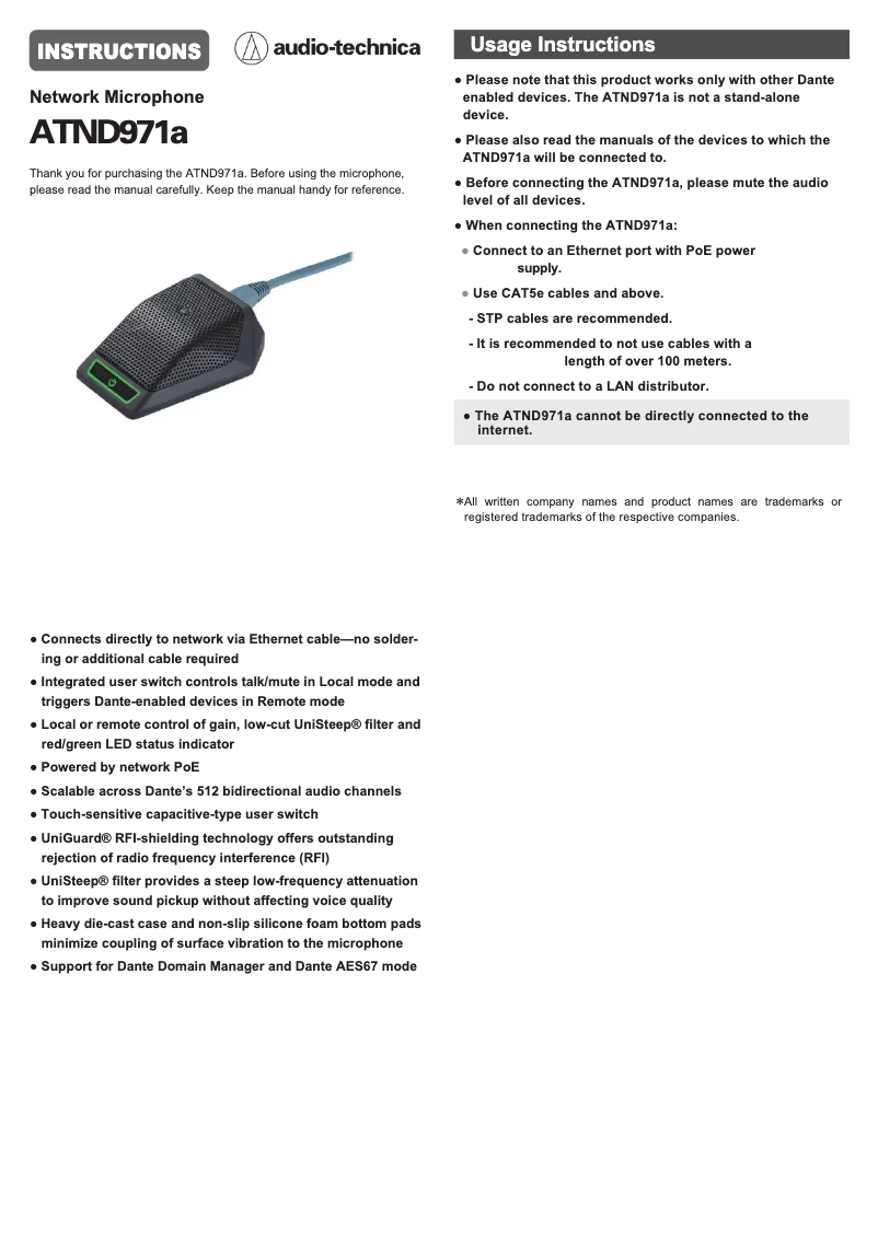 Image de la première page du manuel de l'appareil ATND971a