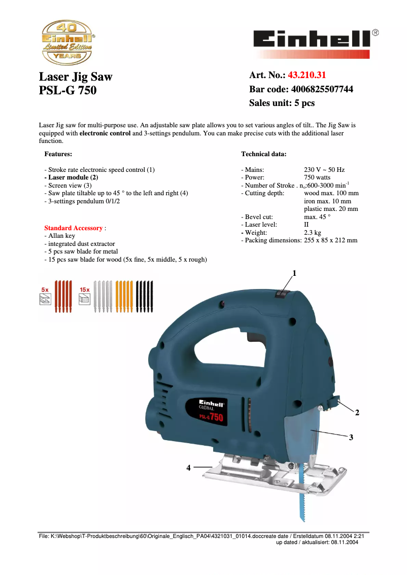 Page n°1 - Manuel utilisateur Global PSL-G 750