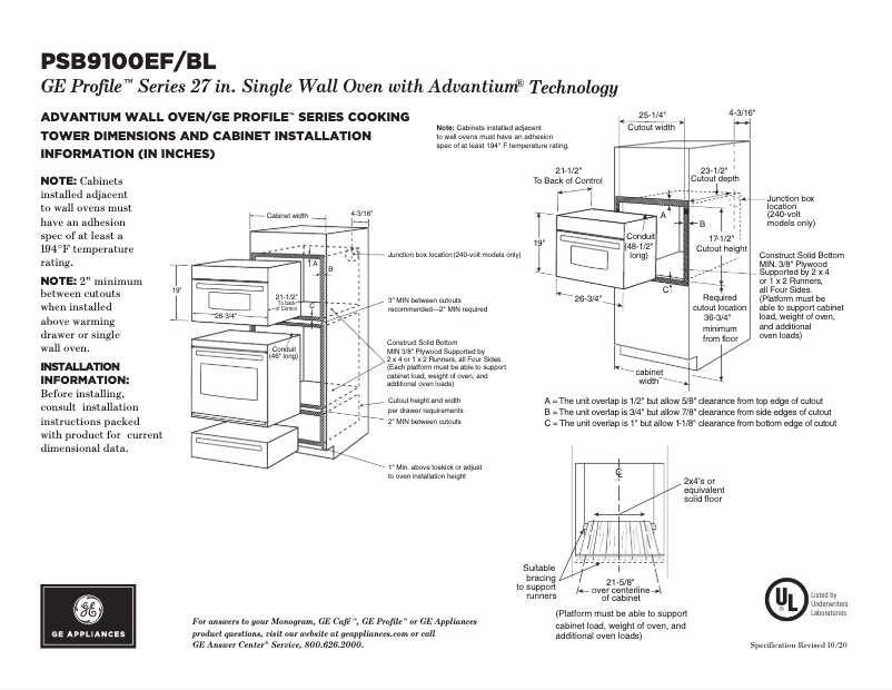 Page 1 de la notice Fiche technique GE PSB9100BLTS