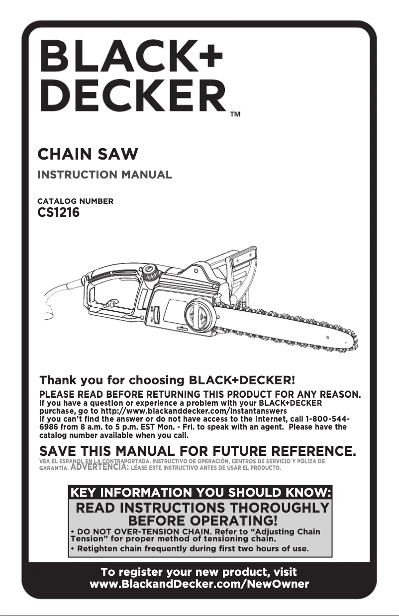 Page 1 de la notice Manuel utilisateur Black & Decker CS1216