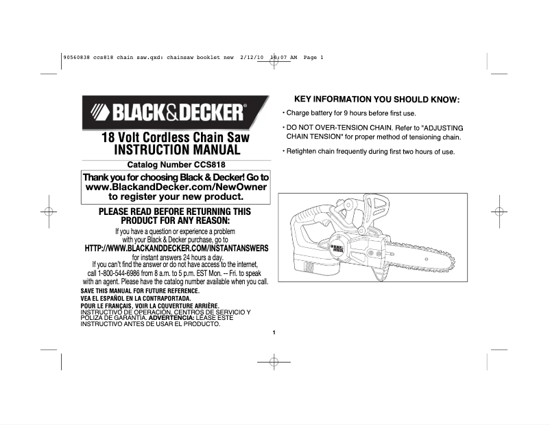 Página 1 del manual Manual de usuario Black & Decker CCS818