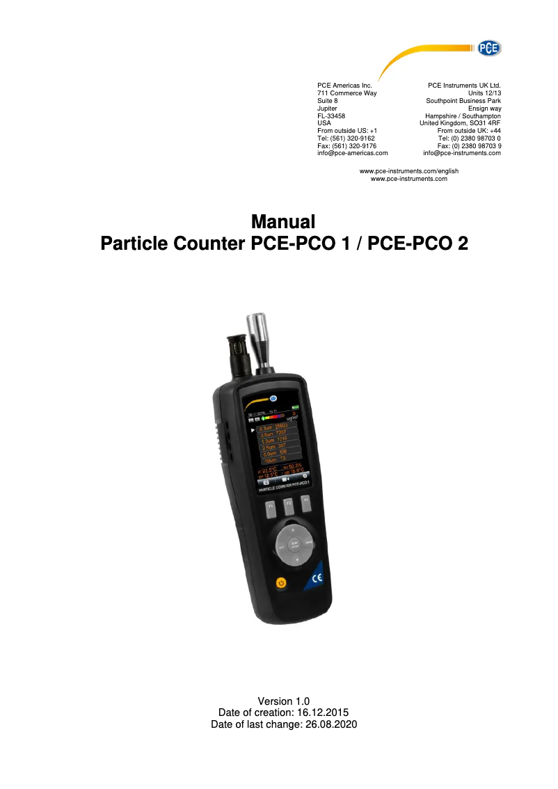 Image de la première page du manuel de l'appareil PCE-PCO 2