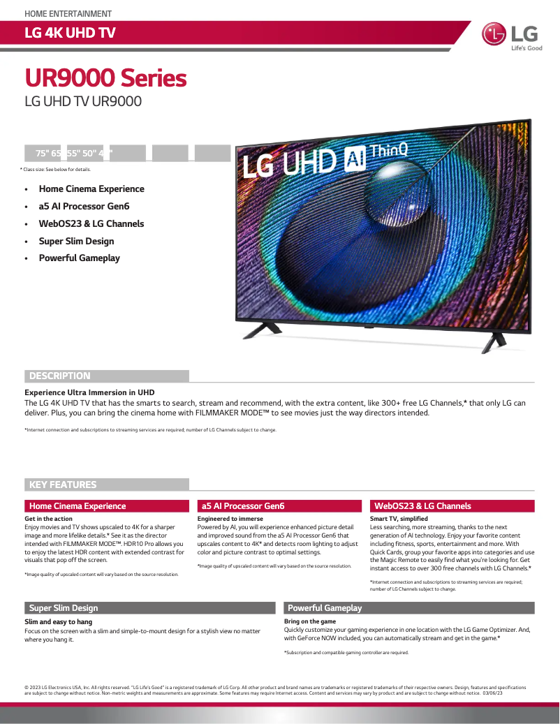 Page 1 of the manual Technical Sheet LG 43UR9000PUA