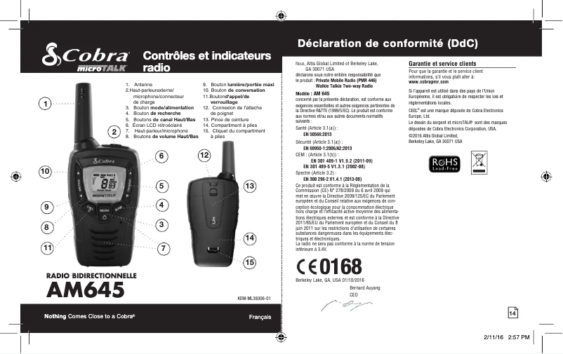 Page n°1 - Manuel utilisateur Cobra AM645