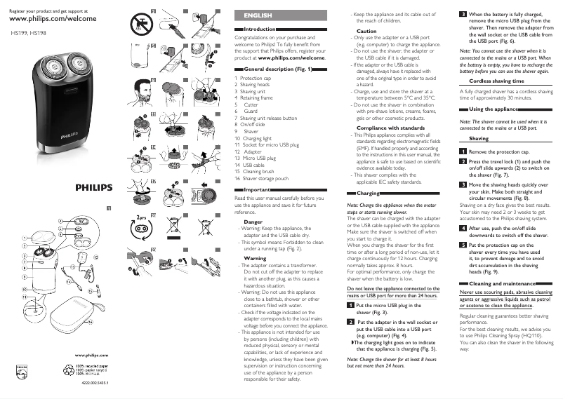 Page n°1 - Manuel utilisateur Philips HS198