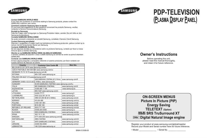 Page n°1 - Manuel utilisateur Samsung PS-42C67HD