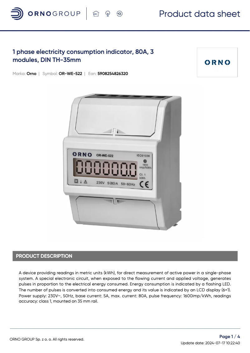 Página 1 del manual Ficha técnica ORNO OR-WE-522