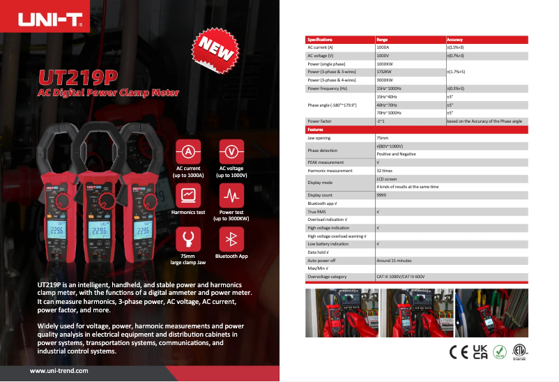 Page n°1 - Fiche technique Uni-T UT219P