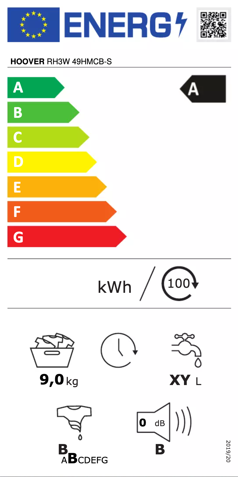 Page n°1 - Label énergétique Hoover H-WASH 300 PLUS RH3W 49HMCB-S