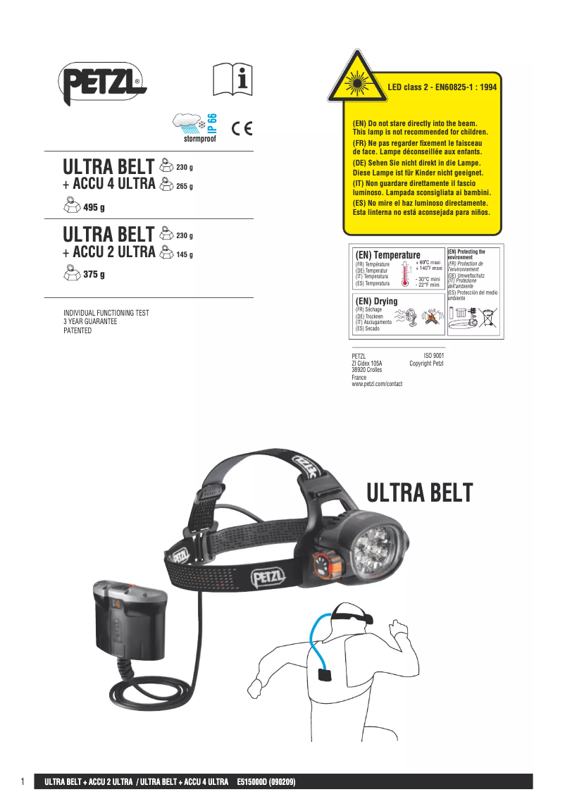 Page n°1 - Manuel utilisateur Petzl ULTRA BELT ACCU4