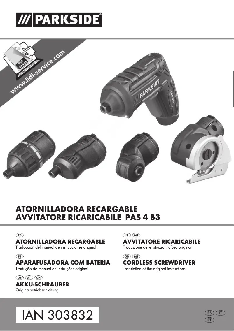Page 1 de la notice Manuel utilisateur Parkside PAS 4 B3
