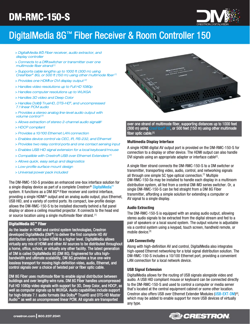 Page 1 de la notice Fiche technique Crestron DM-RMC-150-S